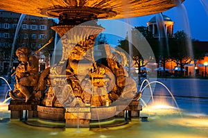 Illuminated Fountain at New Castle square in Stuttgart