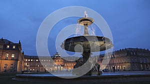 Illuminated Fountain at the New Palace, Neues Schloss, in Stuttgart, Germany