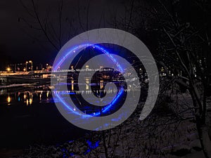 Illuminated freedom Bridge at night  in Tartu, Estonia