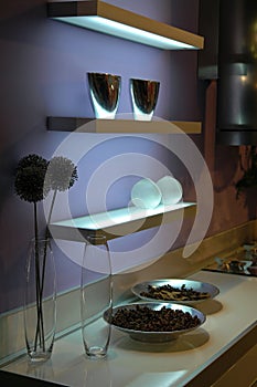 Illuminated glass shelves photo