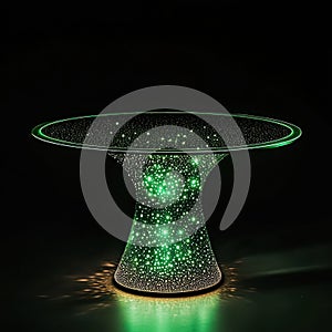 Illuminated Modern Table with Glowing Green Lights on Black