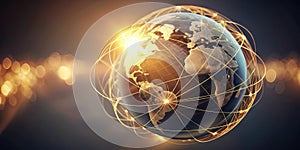 Illuminated global network a visual representation of interconnectedness and worldwide communication pathways. Generative AI