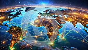 Illuminated global network a visual representation of interconnectedness and worldwide communication pathways. Generative AI