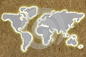 Illuminated global world map. Geography worldwide background. Network