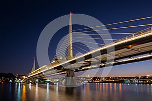 Illuminated Golden Horn Bridge at night, Istanbul, Turkey