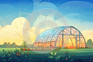 illuminated greenhouse creating skyglow over nearby agricultural field