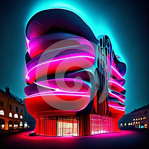 Illuminated Guggenheim Museum in Milan, Italy AI Generated photo