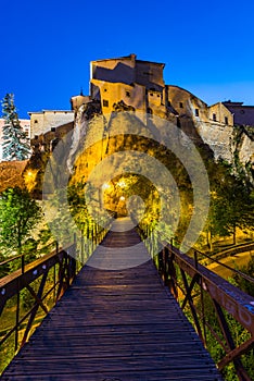 Illuminated hanging houses in Cuenca,Spain