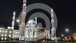 The Hazrat Sultan Mosque in Astana timelapse hyperlapse at night, Kazakhstan photo