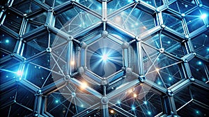Illuminated hexagonal structure a futuristic network of interconnected nodes and glowing lines. Generative AI