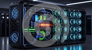 Illuminated High-Performance Computer Rig: Power and Cooling in Action