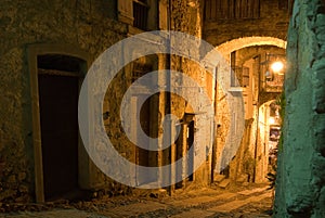 Illuminated historic alley