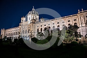 Illuminated Historic Building Of The Museum Of Natural History In The Inner City Of Vienna In Austria