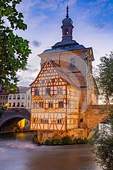 Illuminated historic town hall of Bamberg