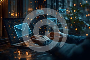 Digital Communication Concept: Envelopes Representing Emails in a Virtual Space for Technology and Networking Generative AI