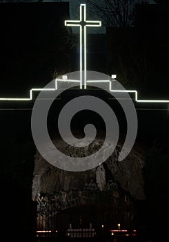 Illuminated holy cross at night 28.2.2021 photo