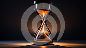 Illuminated Hourglass on Dark Background, Time Slipping Away.