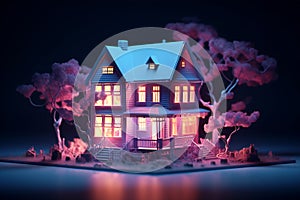 Illuminated house on table