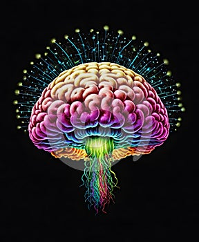 Illuminated Human Brain with Abstract Elements AI Generated