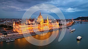 illuminated Hungarian Parliament Building Hungary. 4K