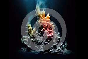 illuminated hydrothermal vent in the darkness of the ocean