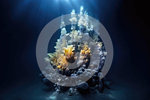 illuminated hydrothermal vent in the darkness of the ocean