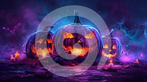 Illuminated Jack OLanterns On A Spooky Halloween Night