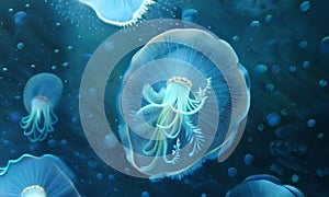 Illuminated Jellyfish With Short Tentacles Generative AI