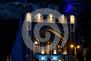 Illuminated Juma Jumah Mosque in old center of Tbilisi at night
