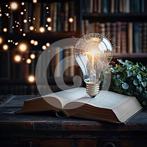 Illuminated knowledge Light bulbs and books symbolize reading and innovation