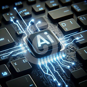 Illuminated Laptop Keyboard with AI Button Futuristic Depictions of Artificial Intelligence Integration in Technology photo