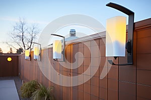 illuminated led solar wall fixtures at dusk