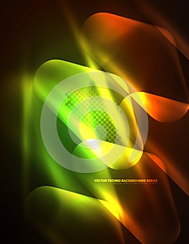 Illuminated lens flares, glowing color techno background