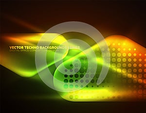 Illuminated lens flares, glowing color techno background