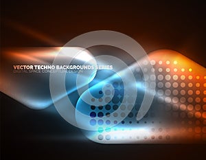 Illuminated lens flares, glowing color techno background