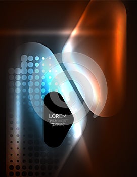 Illuminated lens flares, glowing color techno background