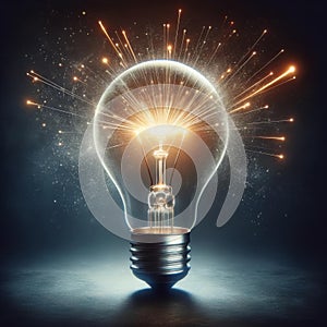 Illuminated Light Bulb on Dark Background, Creativity Concept