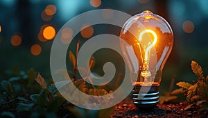 Illuminated light bulb with glowing question mark symbol. Idea, innovation, problem, solution concept. Creative thinking,