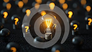 Illuminated Light Bulb Push Button And Off Question Mark Buttons For Problem-Solving And Faq Service