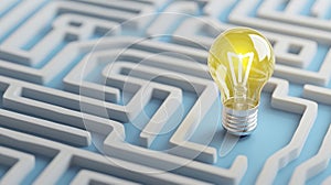 Illuminated Lightbulb in a Complex White Maze