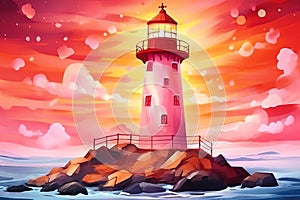 Illuminated Lighthouse Valentine Day background