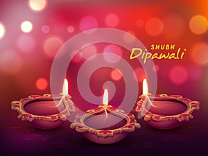 Illuminated Lit Lamp for Diwali Celebration.