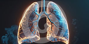 Illuminated Lungs Structure on Dark Background