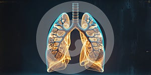 Illuminated Lungs Structure on Dark Background.