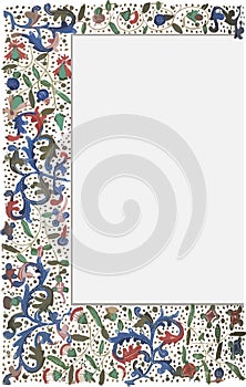 Illuminated manuscript floral border with dots