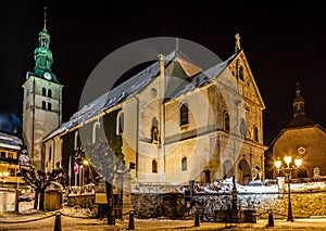 Illuminated Medieval Church in the Center of Megeve