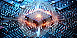 Illuminated microchip a close-up view of advanced technological circuitry and processing power. Generative AI