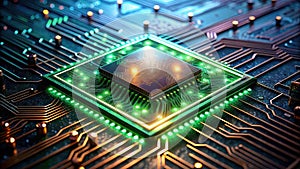 Illuminated microchip a close-up view of advanced technology's core component. Generative AI