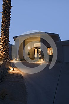 Illuminated Modern Home At Night