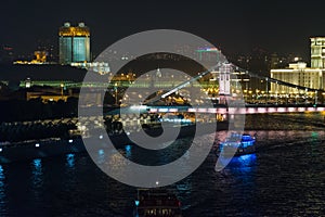 Illuminated Moscow cityscape at night